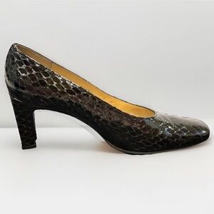 Vintage Stuart Weitzman Cana Black Molorus Patent Pumps Python Emboss 9 M